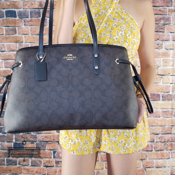 Coach drawstring signature pvc tote brown black - Picture 2 of 7